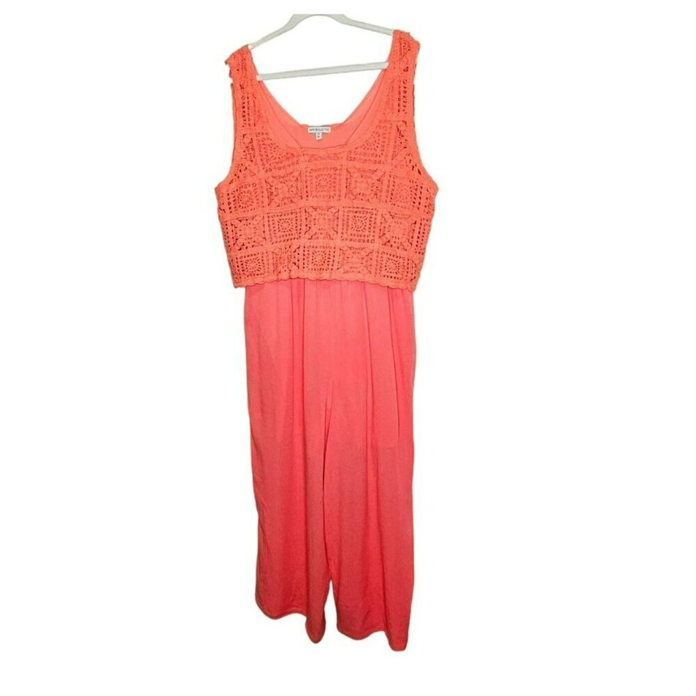 Indio Collective Coral Crochet Long Pants Jumpsuit Sleeveless Pull‎ On Gauzy XL